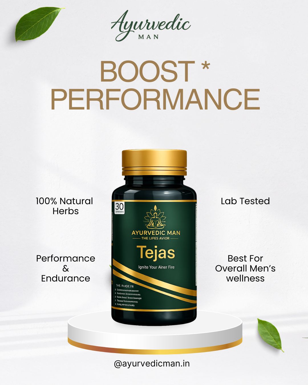 Tejas – Ayurvedic Man Strength & Vitality Tablets for Men | Boost Energy, Stamina & Hormone Balance | Supports Gym Performance & Sexual Wellness | 100% Natural Herbal Formula (30 Tablets)
