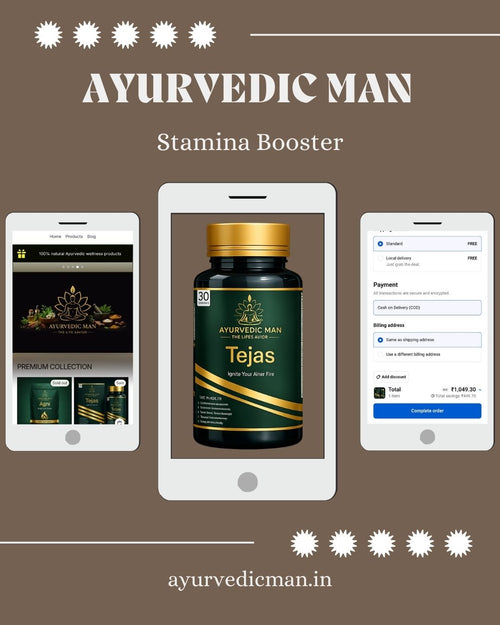 Tejas – Ayurvedic Man Strength & Vitality Tablets for Men | Boost Energy, Stamina & Hormone Balance | Supports Gym Performance & Sexual Wellness | 100% Natural Herbal Formula (30 Tablets)